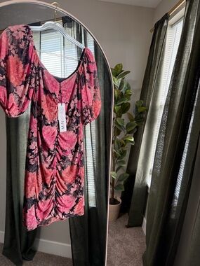 MINKPINK Pink Floral Puff Sleeve Mini Dress